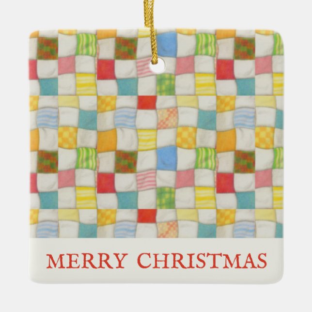 CRAZY QUILT Ceramic Square Ornament + Text (Framsida)