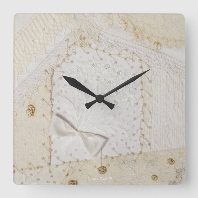 Crazy Quilt Embroidery Design Wall Clock Fyrkantig Klocka (Framsida)