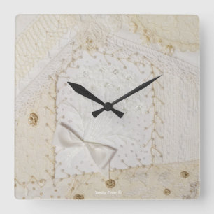 Crazy Quilt Embroidery Design Wall Clock Fyrkantig Klocka