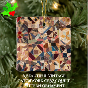 Crazy Quilt-korrigering för färgstark Vintage Julgransprydnad Keramik