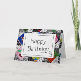 Crazy Quilt med Nål Birthday Kort