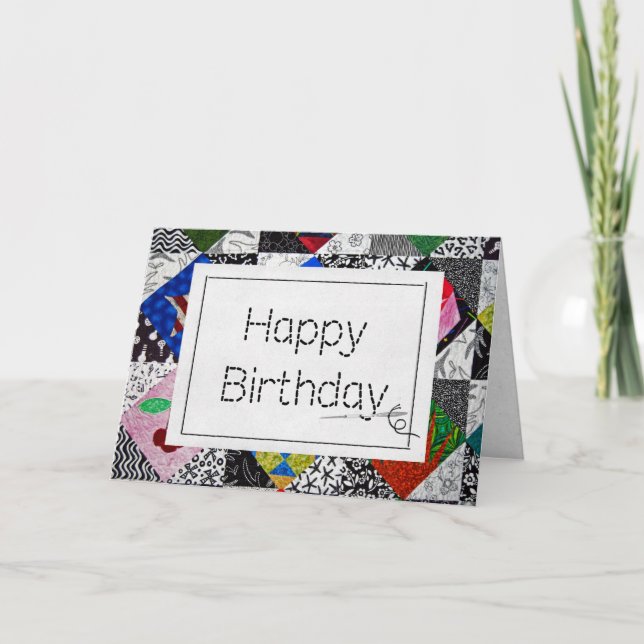 Crazy Quilt med Nål Birthday Kort (Framsida)