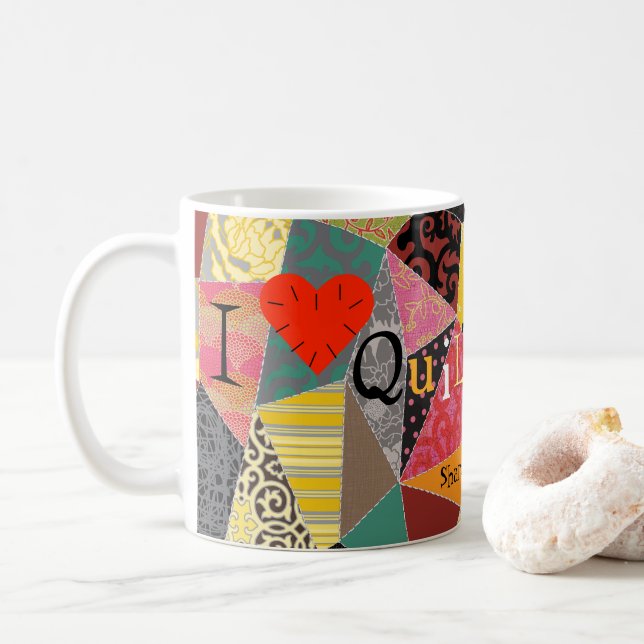Crazy Quilt Patchwork I Kärlek Quilting Monogramme Kaffemugg (Med munk)
