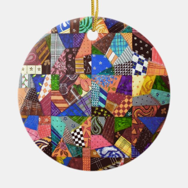 Crazy Quilt Patchwork Quilt Abstrakt Art Geometric Julgransprydnad Keramik (Framsidan)