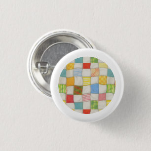 CRAZY QUILT PIN Round Button - White Knapp