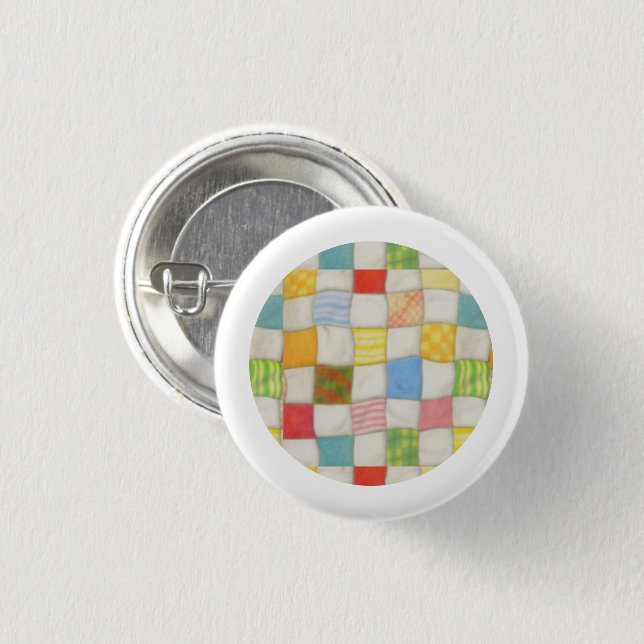CRAZY QUILT PIN Round Button - White Knapp (Framsida & baksida)