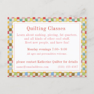 CRAZY QUILT "Quilting Classes" Postcard/Business Meddelande Vykort