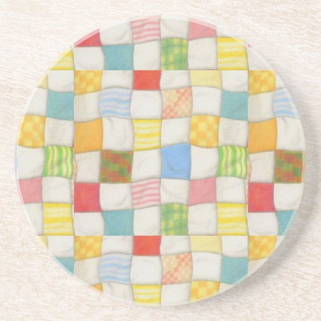 CRAZY QUILT Round Sandstone Underlägg (Framsidan)