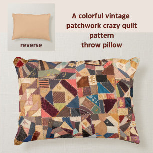 Crazy Quilt Rustic Vintage Patchwork Prydnadskudde