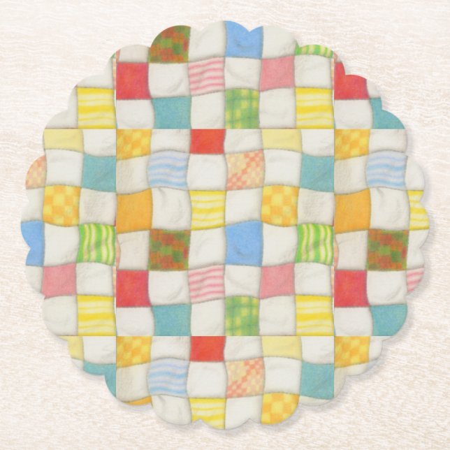 CRAZY QUILT Scalloped Round Papper Underlägg (Framsida)