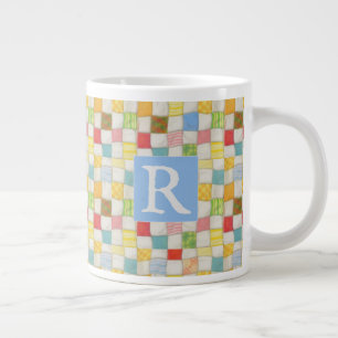 CRAZY QUILT Stor Mugg + Text / Blå Jumbo Mugg