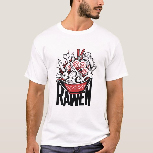 Crazy Ramen Noodle Zombie Design T Shirt (Framsida)