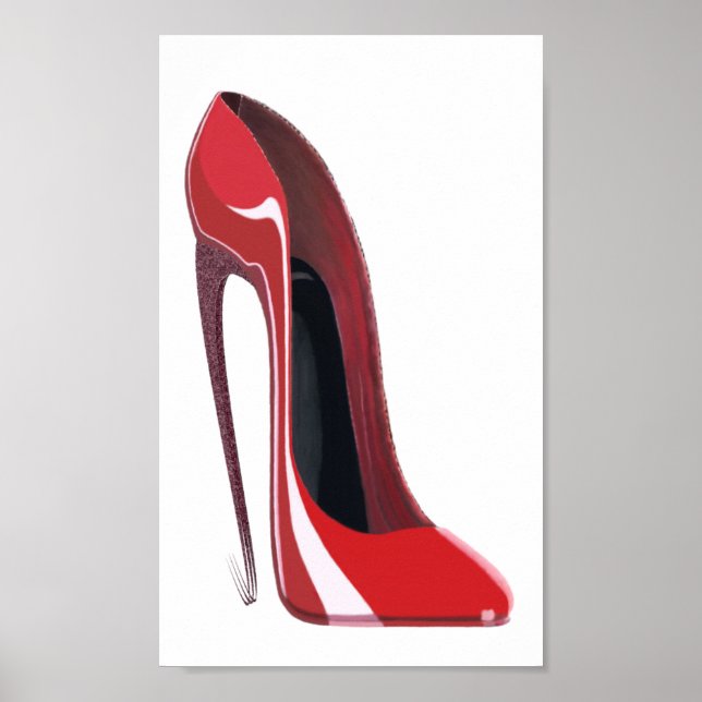 Crazy Red Heel Stiletto Shoe Art Poster (Framsidan)