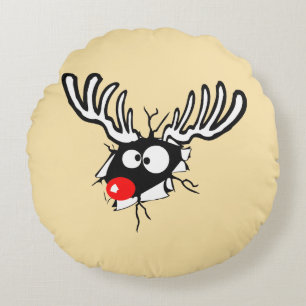 Crazy Red Nposed Reindeer Rund Kudde