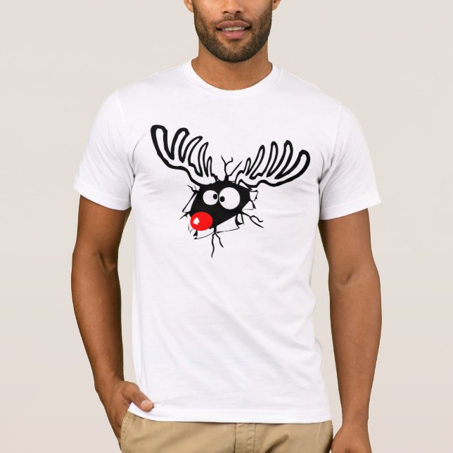 Crazy Red Nposed Reindeer T Shirt (Framsida)