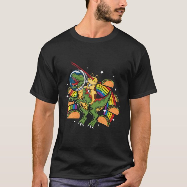 Crazy Rex Riding Cat Laser Öga Taco Rainbow Space T Shirt (Framsida)