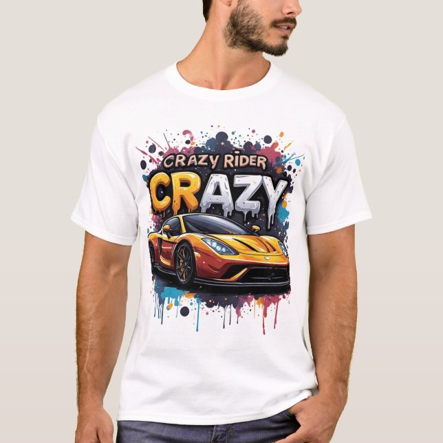Crazy Rider: Vibrant Graffiti Art T Shirt (Framsida)