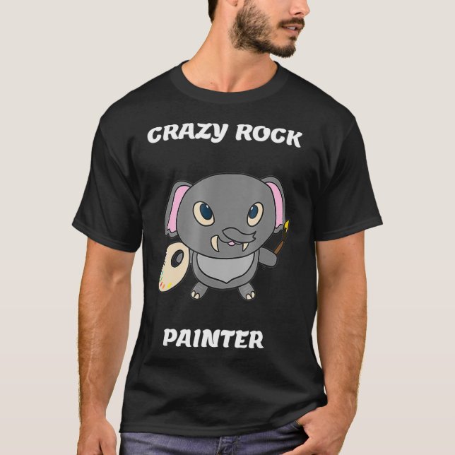 Crazy Rock Painter Funny Elephant Painting Gift T  Shirt (Framsida)