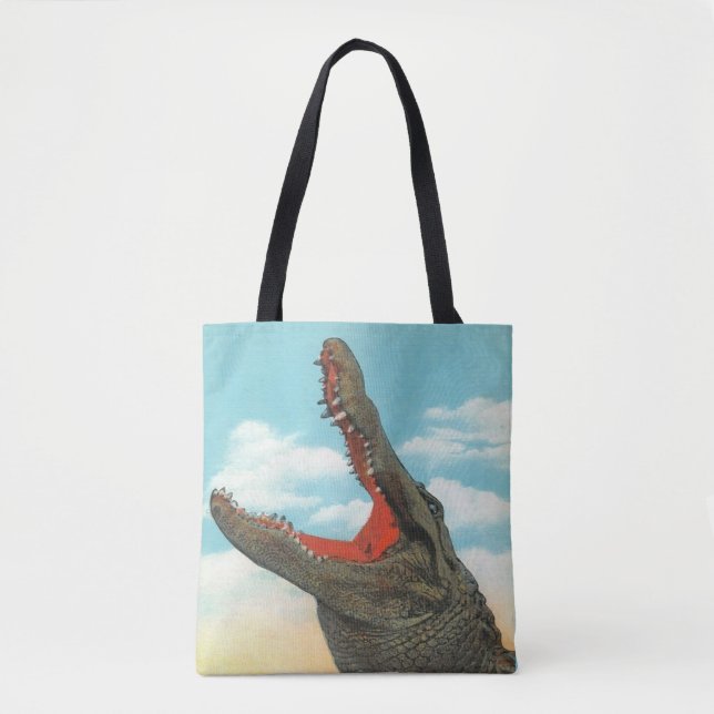 Crazy Roligt Alligator Chomp Shoulder Tote Tygkasse (Framsida)