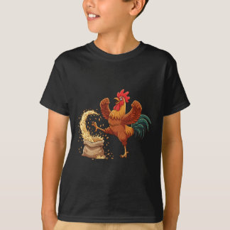 Crazy Rooster Kicking Grain Funny Farm Chicken  T Shirt