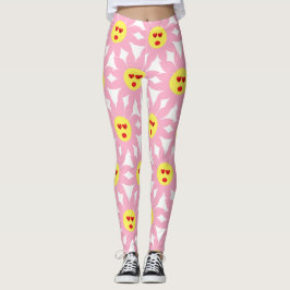 Crazy Rosa Flower med Red Heart Öga Leggings