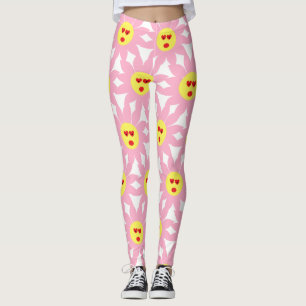Crazy Rosa Flower med Red Heart Öga Leggings
