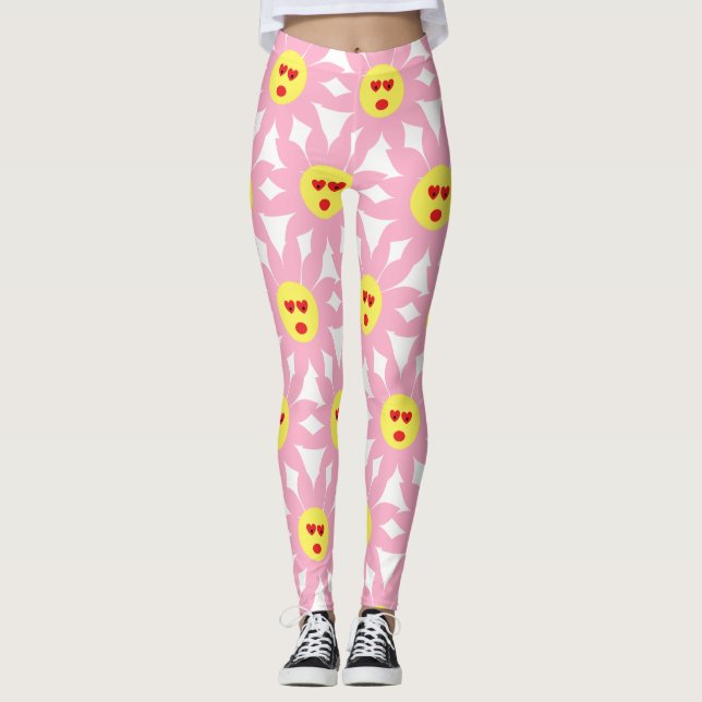 Crazy Rosa Flower med Red Heart Öga Leggings (Framsida)