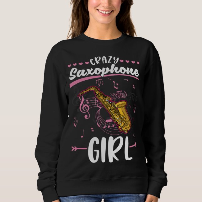 Crazy Saxophone Girl Saxophonist T Shirt (Framsida)