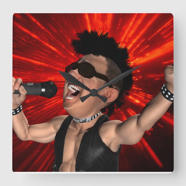 Crazy Screams and Laser Beams Square Wall Clock Fyrkantig Klocka (Framsida)