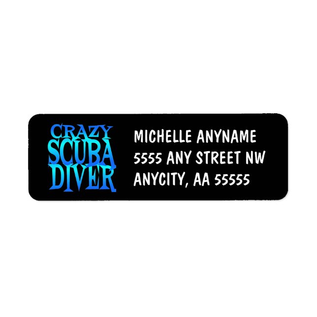 Crazy Scuba Diver Returadress Etikett (Framsidan)