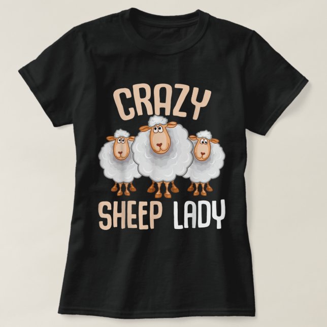 Crazy Sheep Lady Funny Design T Shirt (Design framsida)