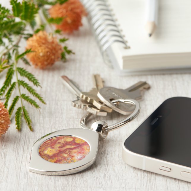 Crazy Snöre Agate Mönster Swirl Silverfärgad Nyckelring (Sidan)