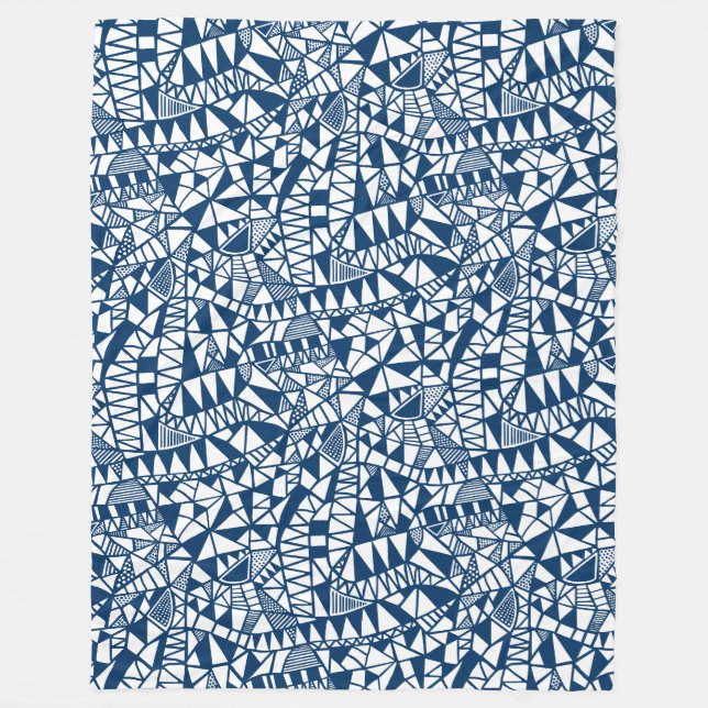 Crazy Structure Mönster 060423 - Indigo Stil Blue Fleecefilt (Framsidan)