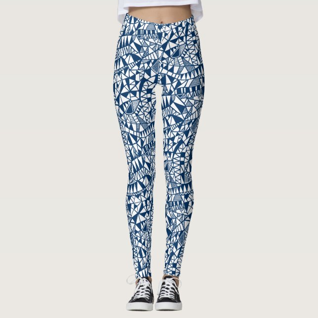 Crazy Structure Mönster 060423 - Indigo Stil Blue Leggings (Framsida)