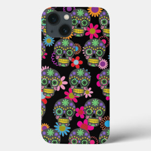 Crazy Sugar Skull och Flowers på Black Mönster