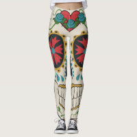 Crazy Sugar Skull White, Red and Turquise Legging