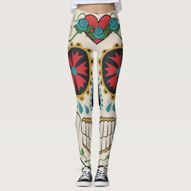 Crazy Sugar Skull White, Red and Turquise Legging (Framsida)