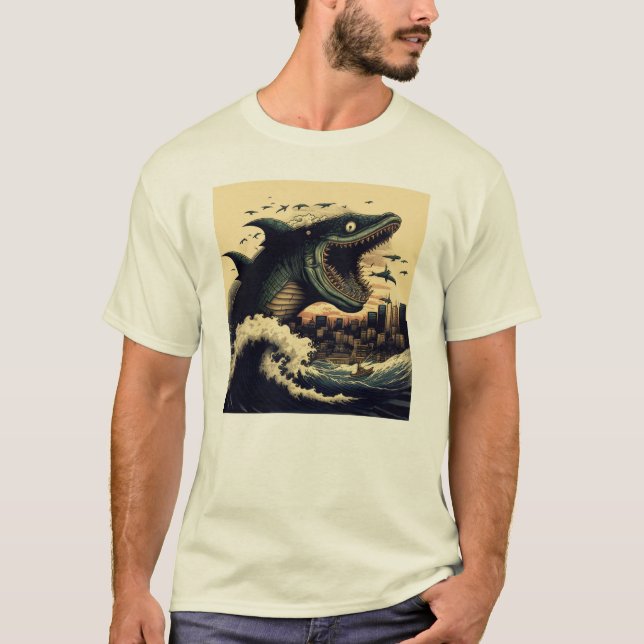 Crazy Sushi Shark Anime Attacking T Shirt (Framsida)