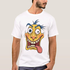 Crazy Tecknad Ansikte T-Shirt - Funny Colorful Car