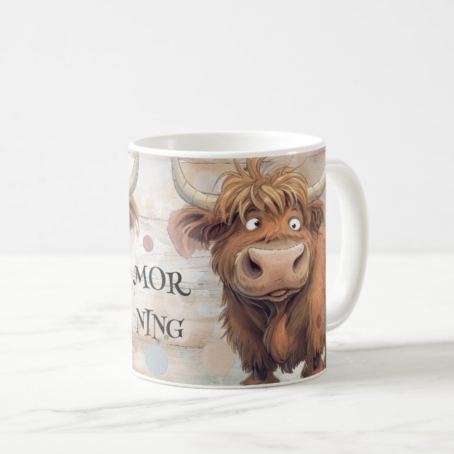 Crazy Tecknad Highland Cow Kaffemugg (Framsida höger)