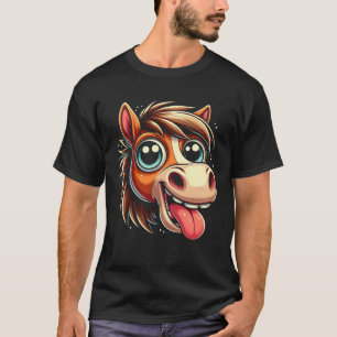 Crazy Tecknad Horse Ansikte Funny Goofy Tunga Out T Shirt
