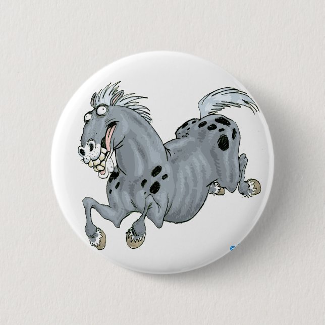 Crazy Tecknad Horse Button Badge Knapp (Framsida)