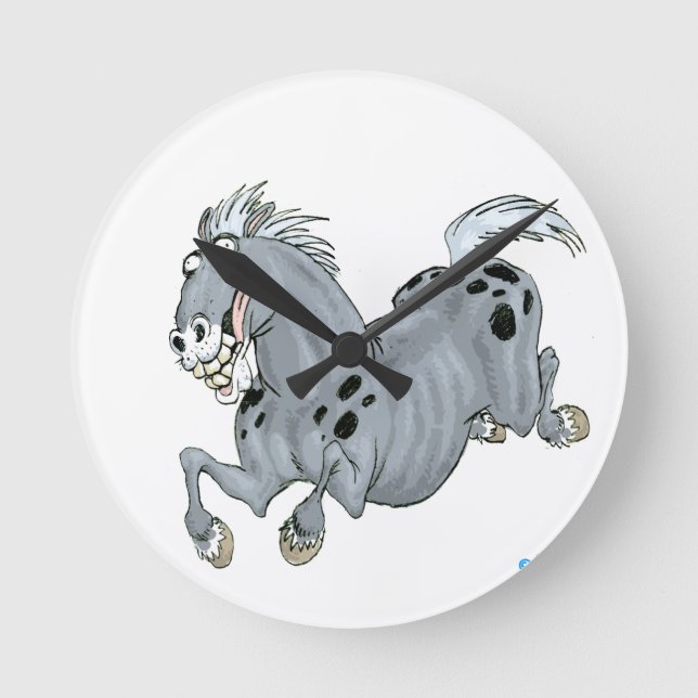 Crazy Tecknad Horse Wall Clock Rund Klocka (Framsida)