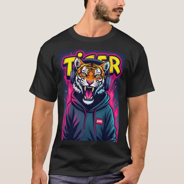 Crazy Tiger T-shirt-design T Shirt (Framsida)