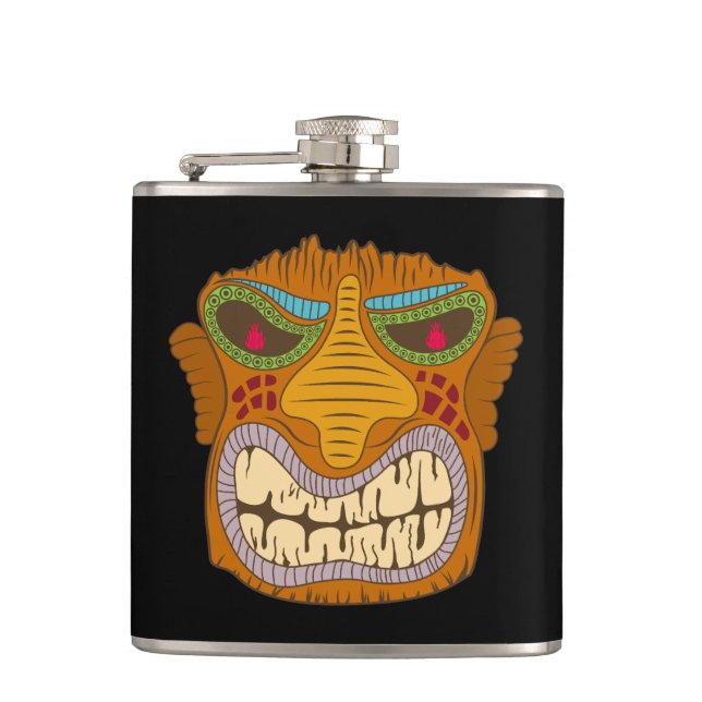 Crazy Tiki Head med Flames i hans Ögon, Black Fickplunta (Framsidan)