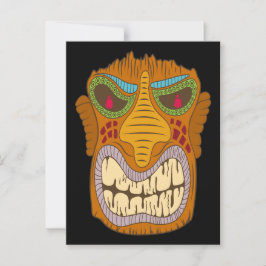 Crazy Tiki Head med Flames i hans Ögon, Black Vykort