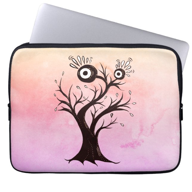 Crazy Träd Creatart Bläck Art Rosa Fantasy Laptop Fodral (Framsidan)