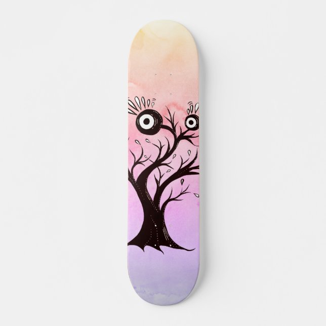 Crazy Träd Creatart Bläck Art Rosa Fantasy Mini Skateboard Bräda 18,5 Cm (Framsida)