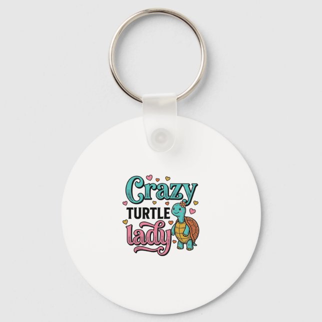 Crazy Turtle Lady Vintage Gravyr Design_1 Nyckelring (Framsida)