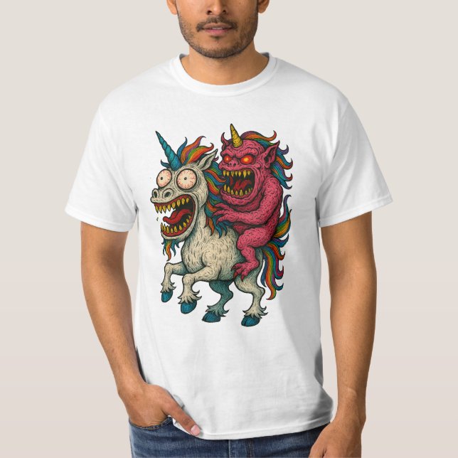 Crazy Unicorn och Brain Monster T Shirt (Framsida)
